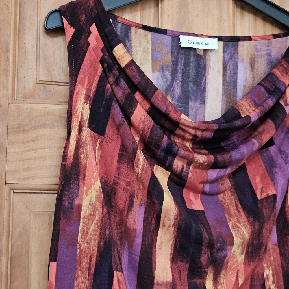 Calvin Klein Abstract Pattern Draped Neck Sleeveless Jersey Cami Tank Top - Picture 5 of 11